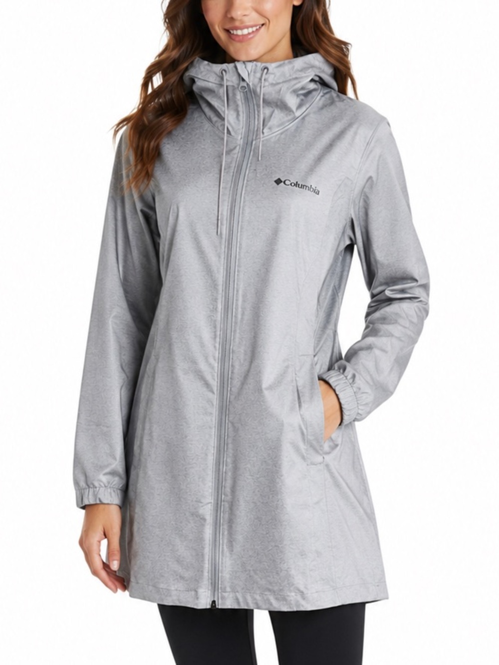 Columbia M Mid Length Women's Jacket Hooded Softshell Windbreaker Stretch Gray